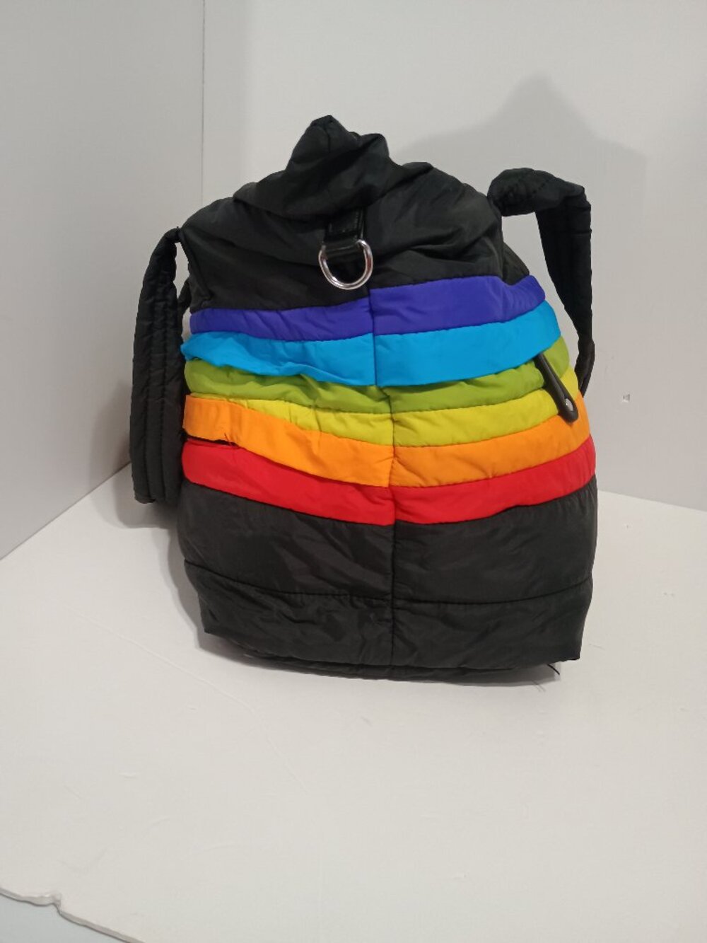 Sondra Roberts Squared Rainbow Puffer Tote Black Nylon Quilted Bag - Picture 2 of 12
